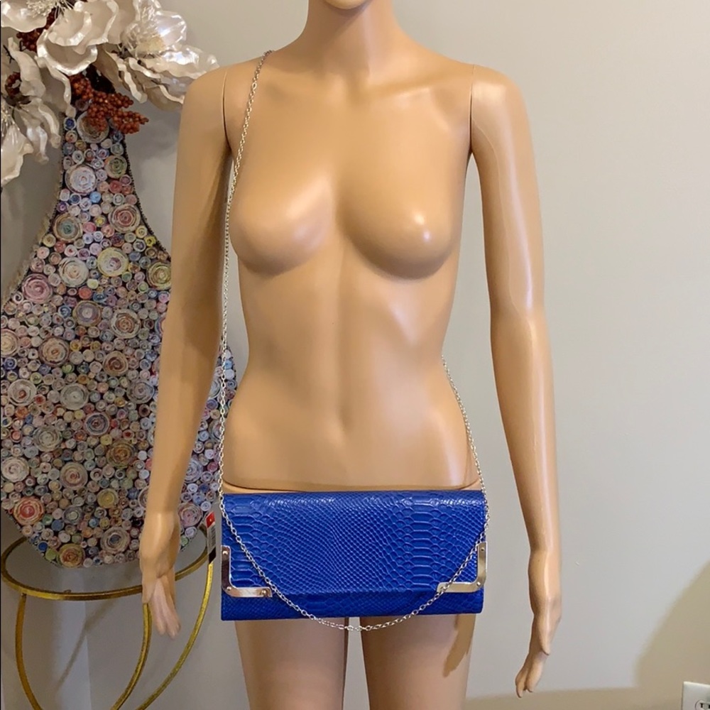 Blue Faux Snakeskin Clutch